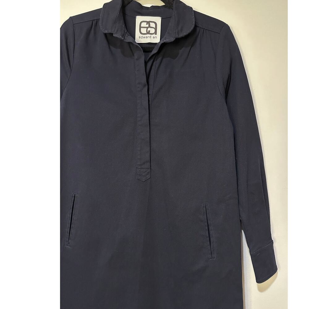 Edward An Navy Cotton Twill Long Sleeve Shirt Dress Size Small EUC Collar - Picture 5 of 15